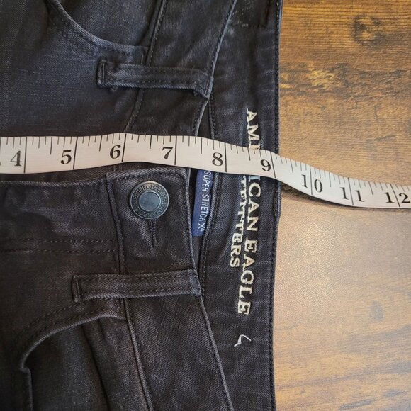 American Eagle Jeans 6 R Jegging Super Low Super StretchX4 Fringe Hem Black Wash - Picture 9 of 12